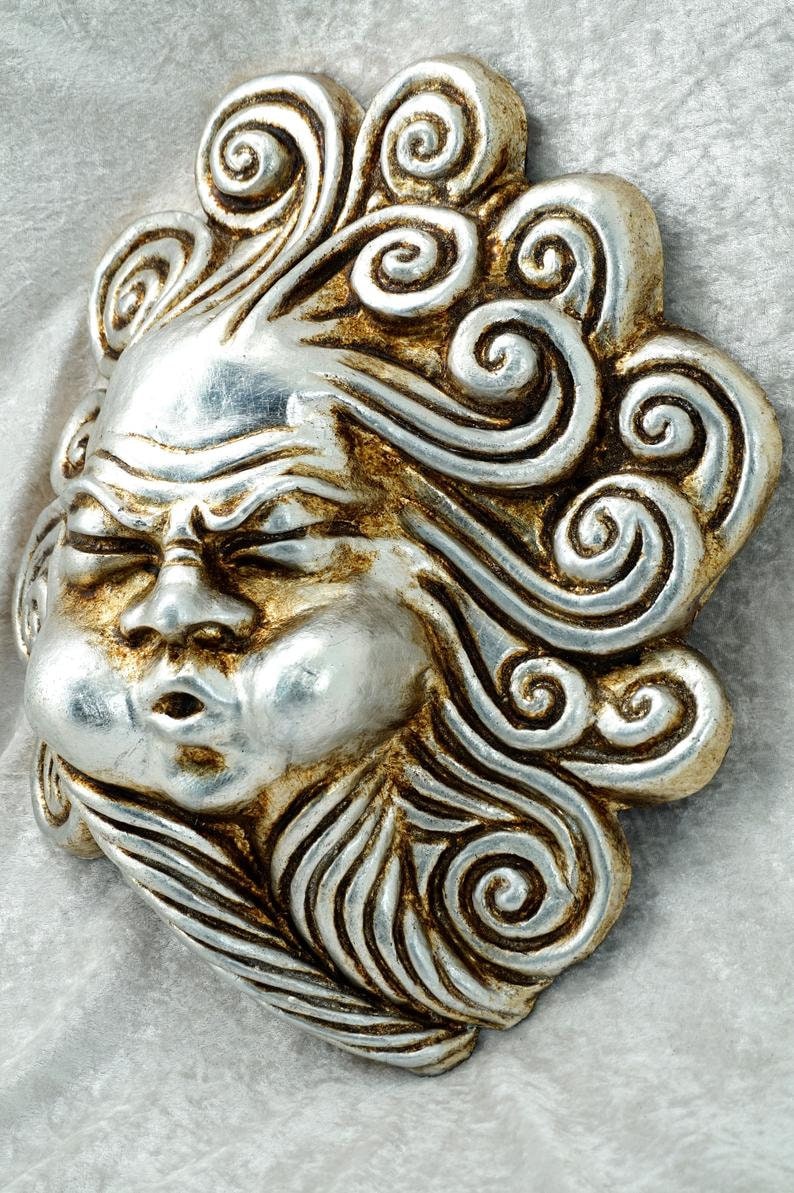 Mask of the Wind Silver Aeolus, divine guardian of the venetian winds mask Italian Italian Style