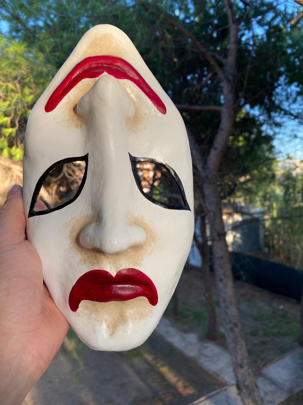 Máscara lista - Máscara italiana Happy Sad Hecha a mano con papel reciclado y resina