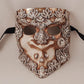 Bauta venetian masks hand made in Italy on silver macramè for the carnival and special events