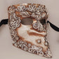 Bauta venetian masks hand made in Italy on silver macramè for the carnival and special events