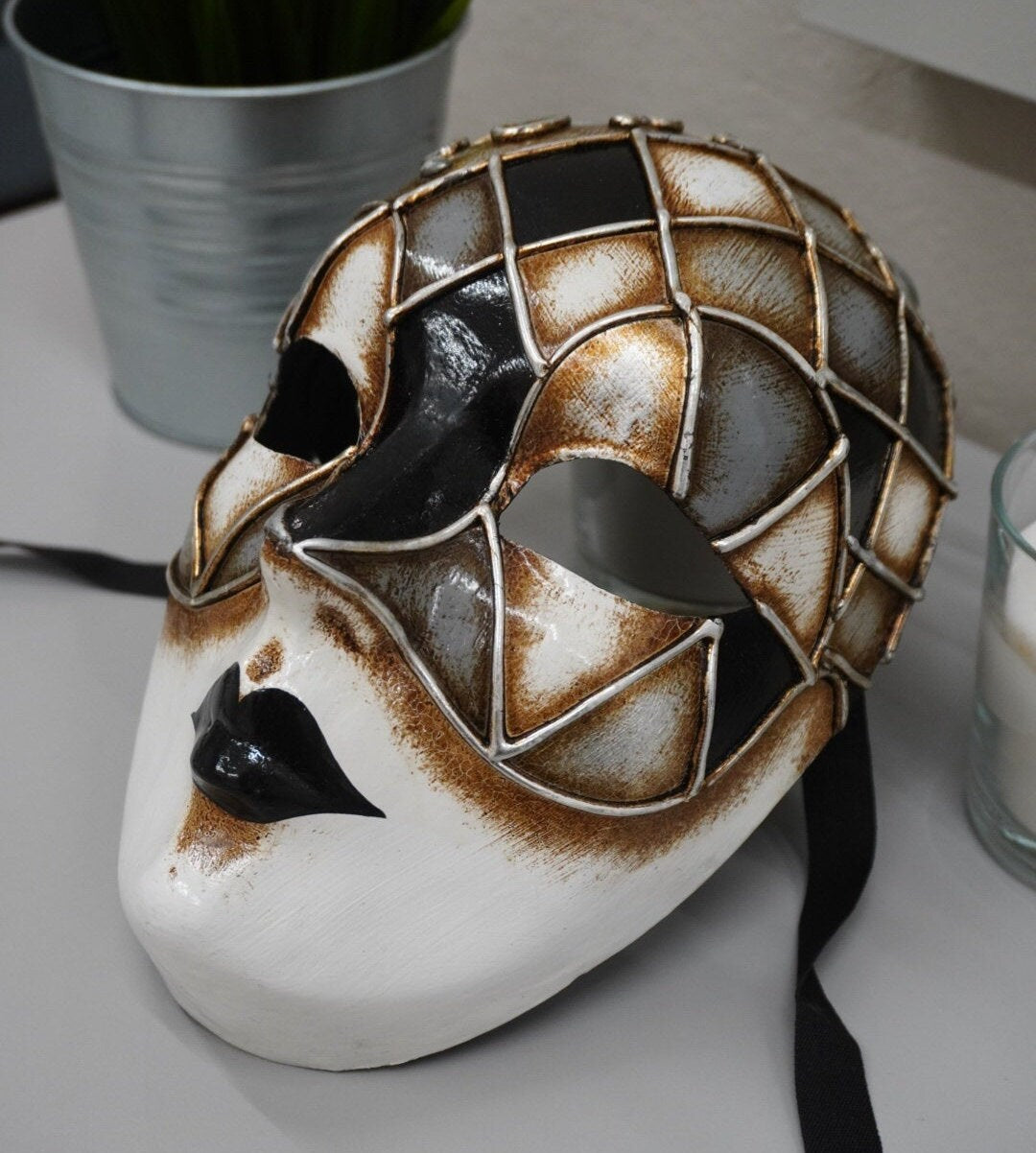 Máscara lista - Darwin Full Face Máscara veneciana italiana Máscara de Venecia, Cara de Arlequín