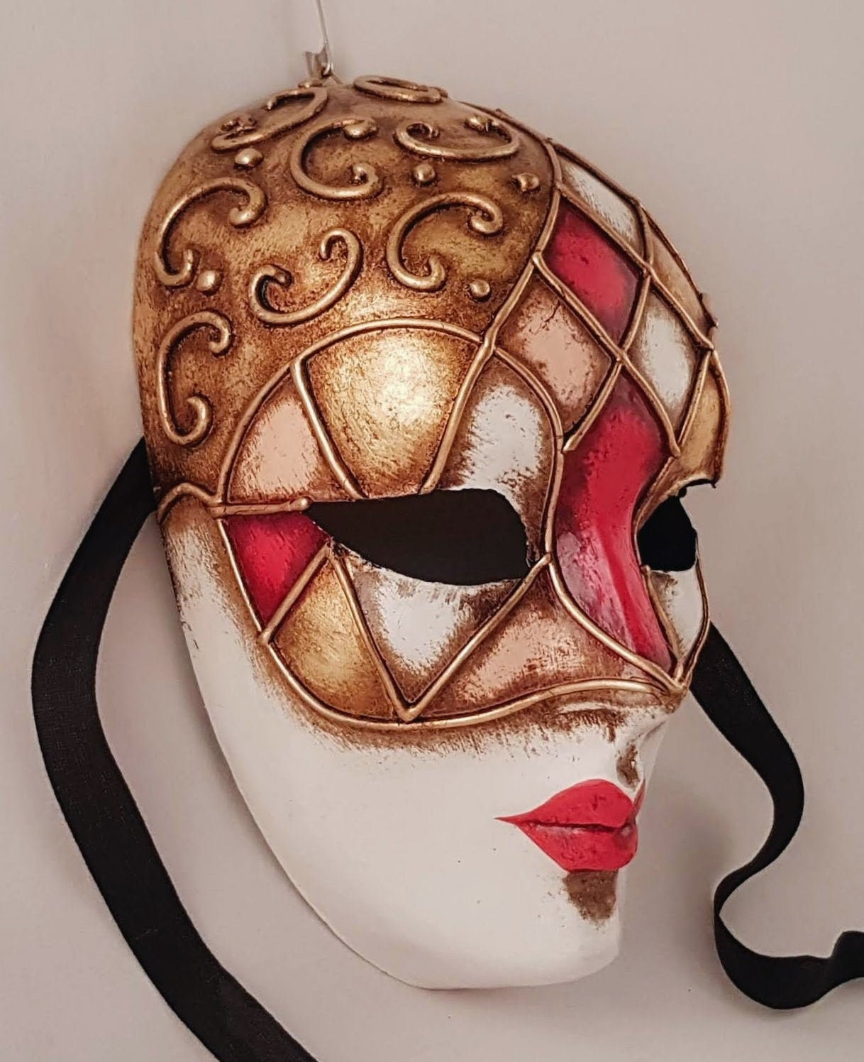Máscara lista - Máscara veneciana italiana de cara completa de Dallas