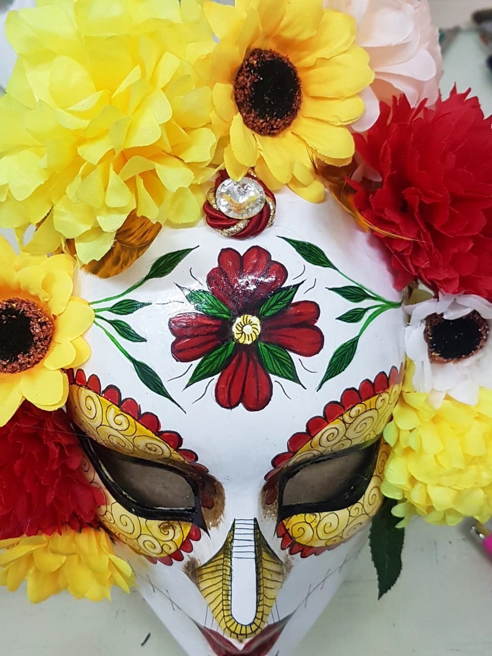 Máscara lista - Máscara del Día de la Muerte Máscara día de los muertos Italia Modelos de Halloween americanos Máscara con flores día de la máscara