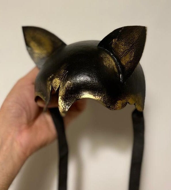 Gattina Delft Venetian Mask Handmade in Mid-Face Paper Gold. Cat mask Halloween Bunny girl Sexy Mask Masquerade
