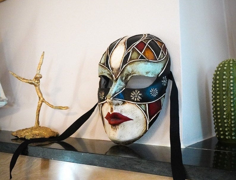 Hermitage venetian  mask with stucco and original handmade gold leaf