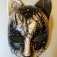 Venetian cat mask handmade in Italy.Venetian mask in papier-mâché, made by hand. Decorated with fine trimmings, pearls.