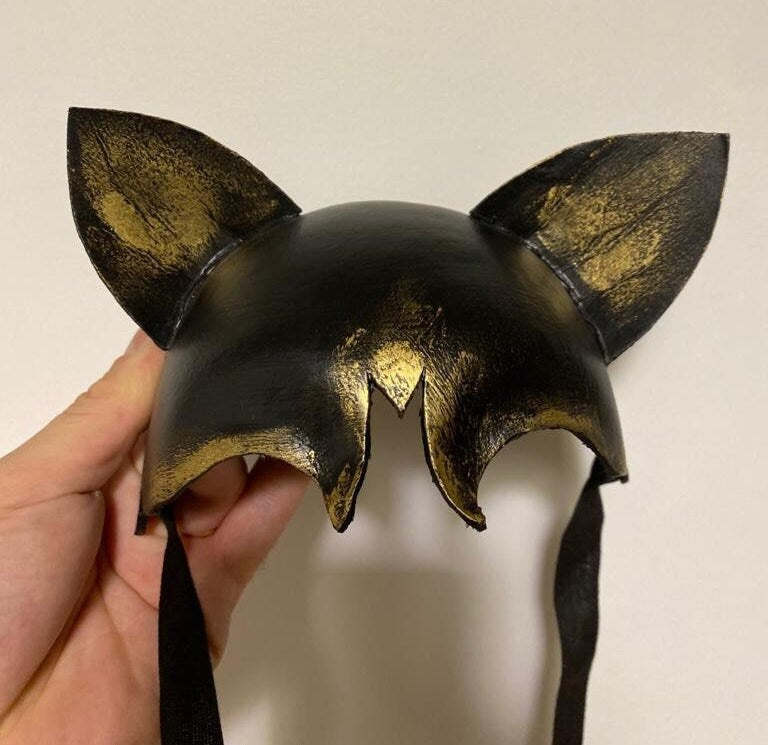Máscara veneciana Gattina Delft hecha a mano en papel dorado de media cara. Máscara de gato Halloween Bunny girl Máscara sexy Mascarada