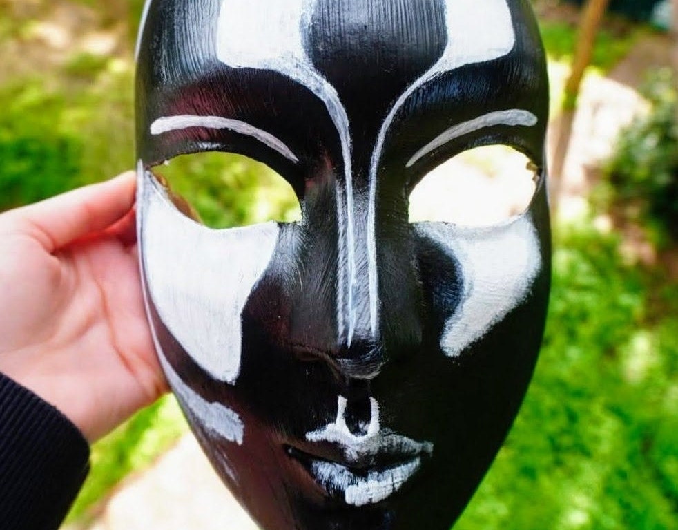 EDICIÓN LIMITADA Máscara lista - Cara veneciana completa Black Love hecha a mano en Italia Máscara original y moderna para Carnaval y Halloween