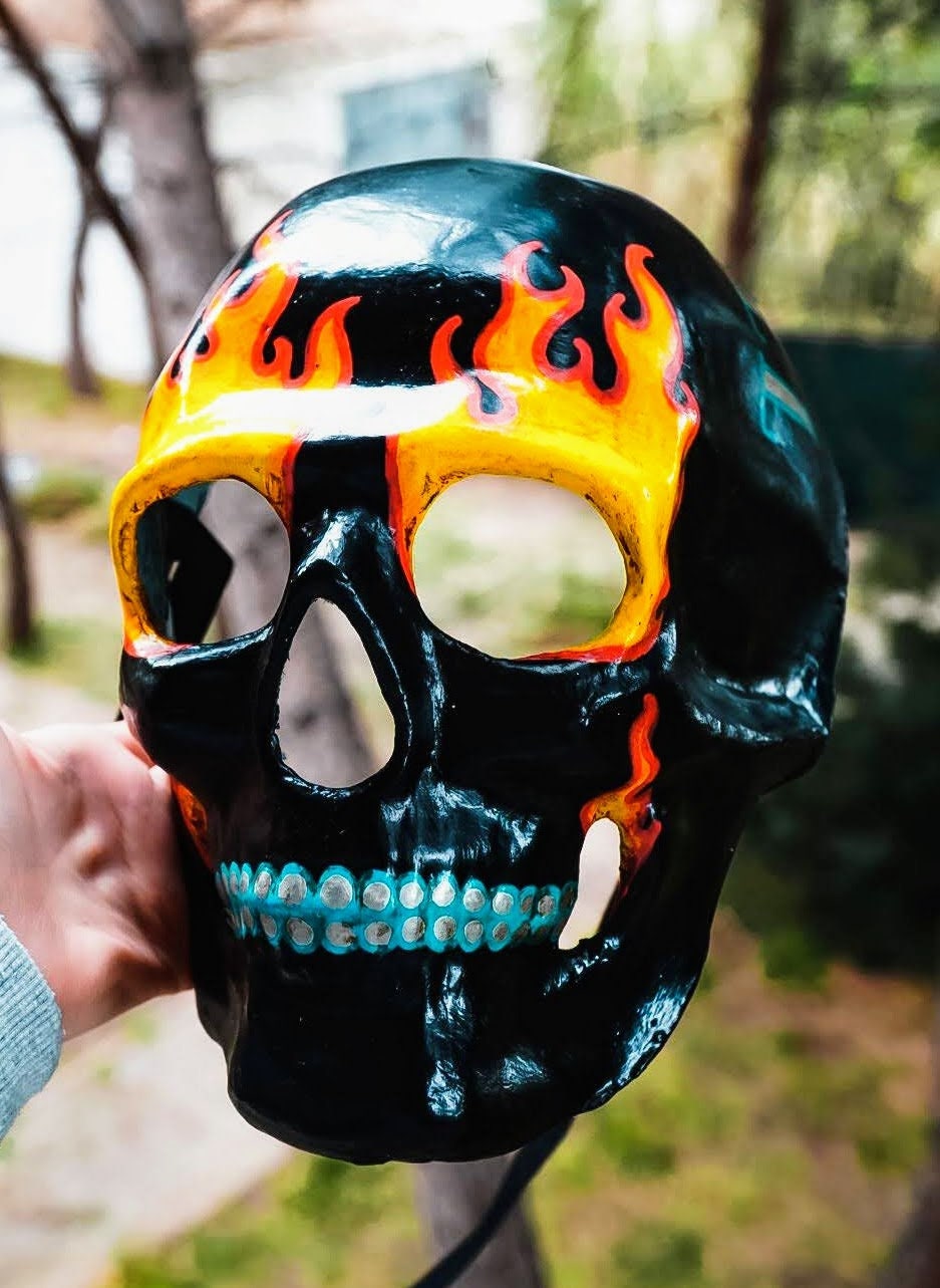 Mask ready - Skull mask On Fire venetian style