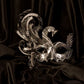 Máscara de Fénix en papel maché, realizada de forma artesanal. Decorado con finas pasamanería, perlas, filigrana de metal. Marcela.