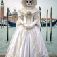 Exquisite white Venetian Costume: Elegant Dress for Venetian Masquerades, Carnivals, and Events with Gold Embellishments!