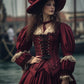 Exquisite Burgundy Venetian Costume: Elegant Dress for Venetian Masquerades, Carnivals, and Events with Gold Embellishments!