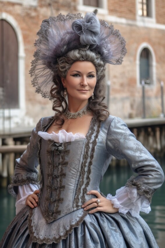 Disfraz veneciano: ¡Vestido elegante y exquisito para mascaradas, carnavales y eventos venecianos con adornos dorados!
