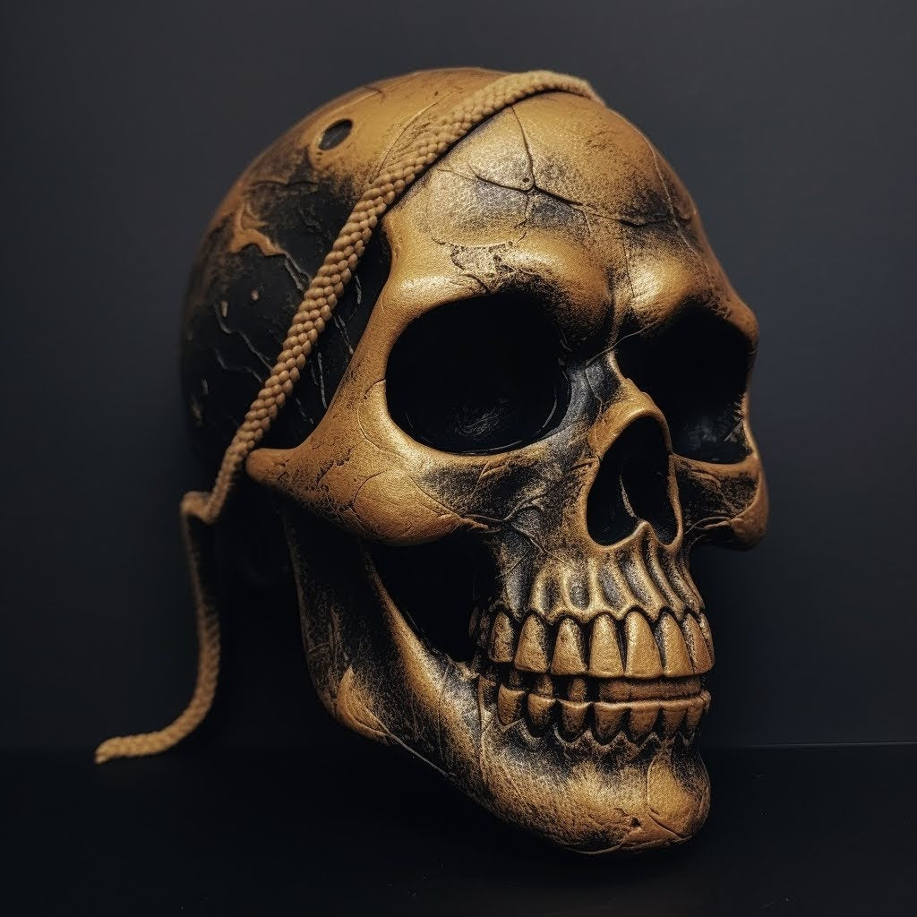 EDICIÓN LIMITADA Calavera de Guerrero Maya: Descubre la majestuosidad de la antigua cultura maya con esta máscara de calavera de guerrero adornada con una trenza dorada