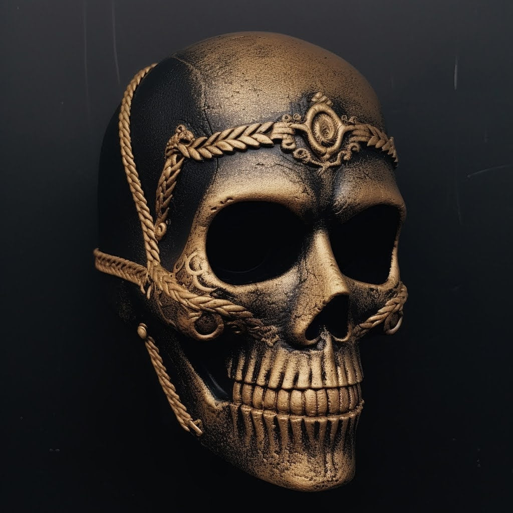 LIMITED EDITION Maya Warrior Skull: Discover the majesty of ancient Mayan culture with this warrior skull mask adorned with golden braid